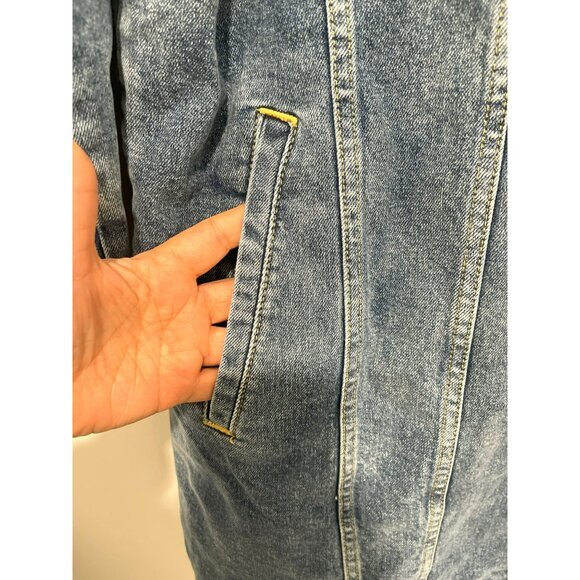 LNDN Oversized XXS Long Denim Faux Sherpa Lined Denim Jacket NWT - Picture 6 of 7